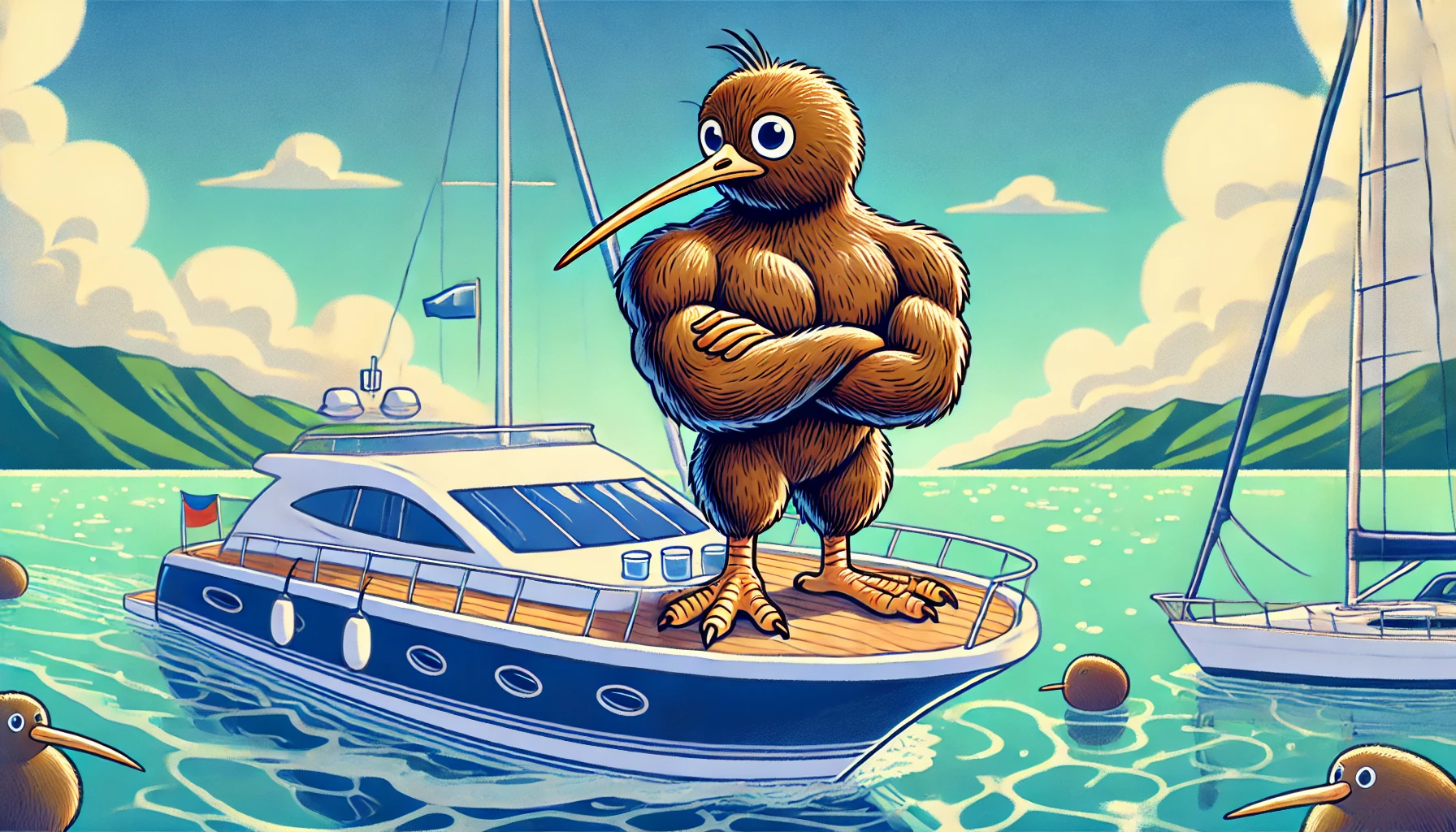 Muscular Kiwi Bird Kiwifunknuckle Spotted Relaxing on a Yacht: The Internet Can’t Handle It